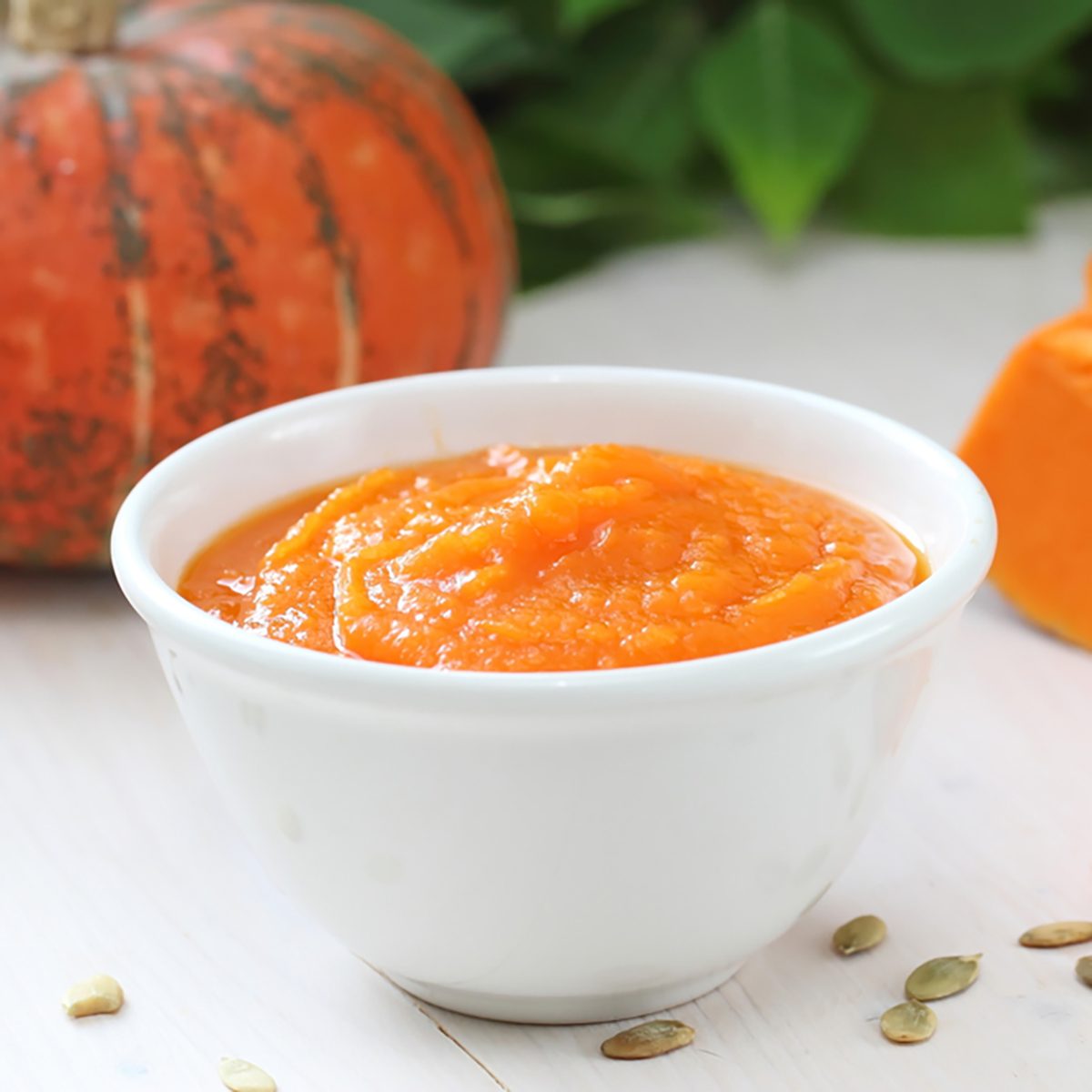 Homemade pumpkin puree in a bowl