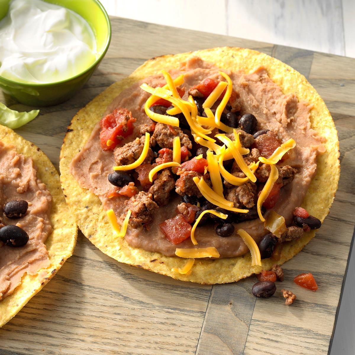 Black beans and beef tostadas