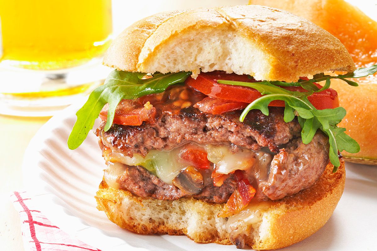 Mushroom stuffed cheeseburger