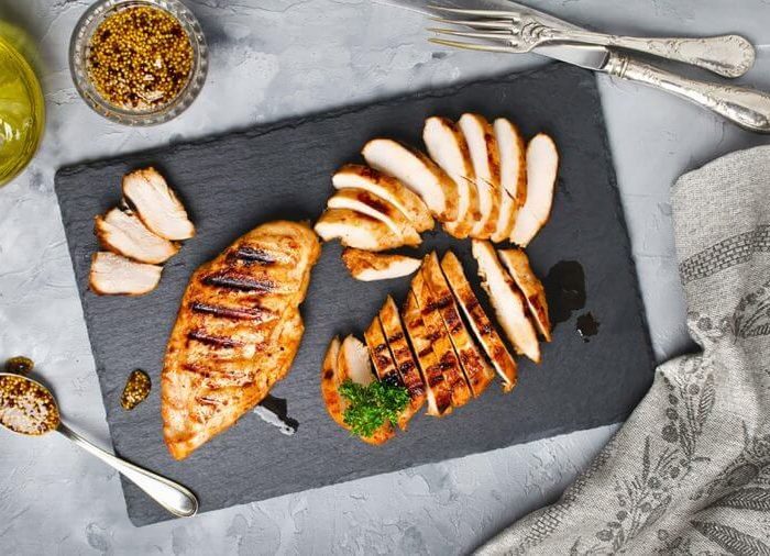 Chopped chicken on a board