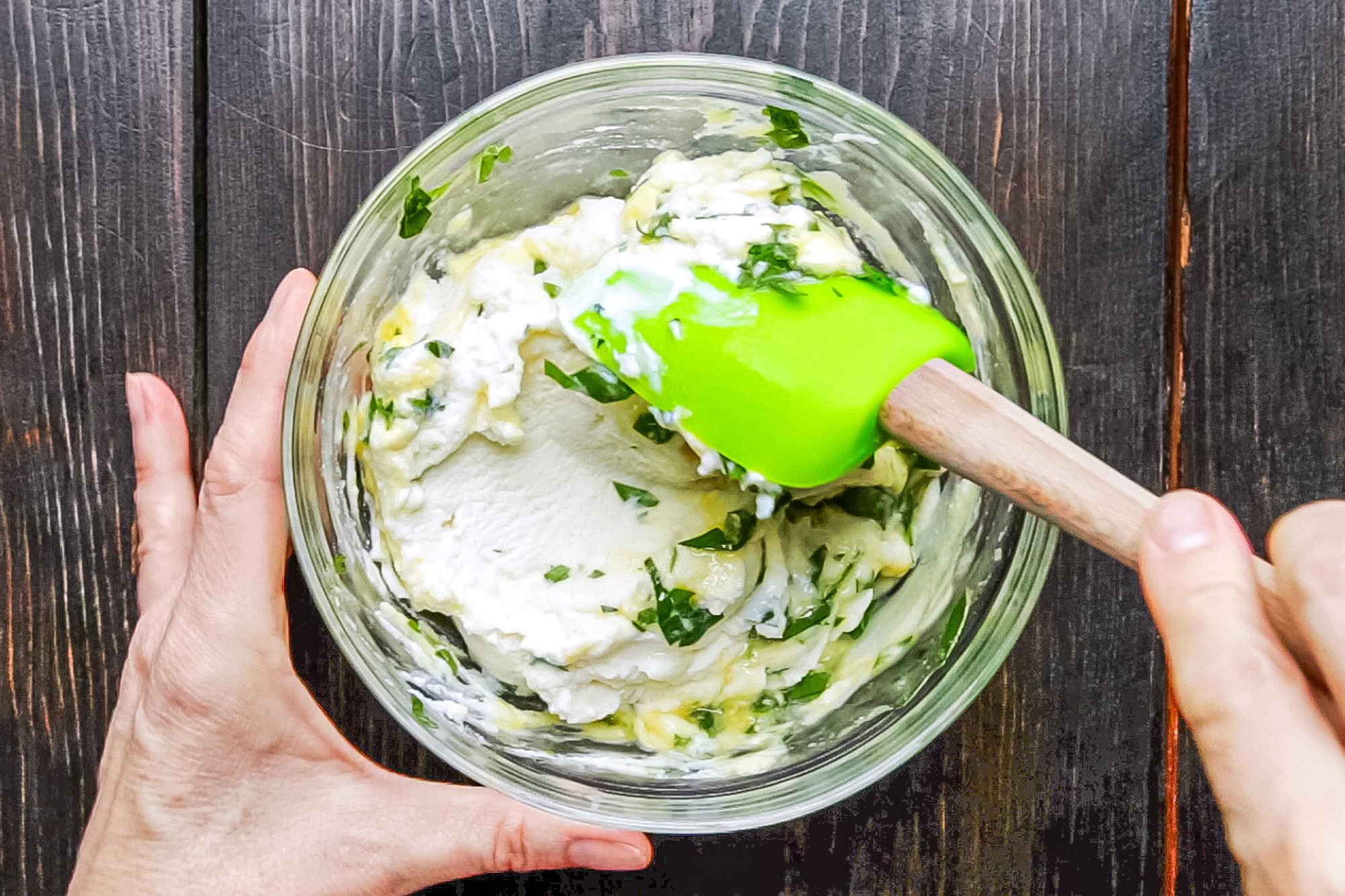Preparing the Cheese Filling in a Glass Bowl for Lasagna