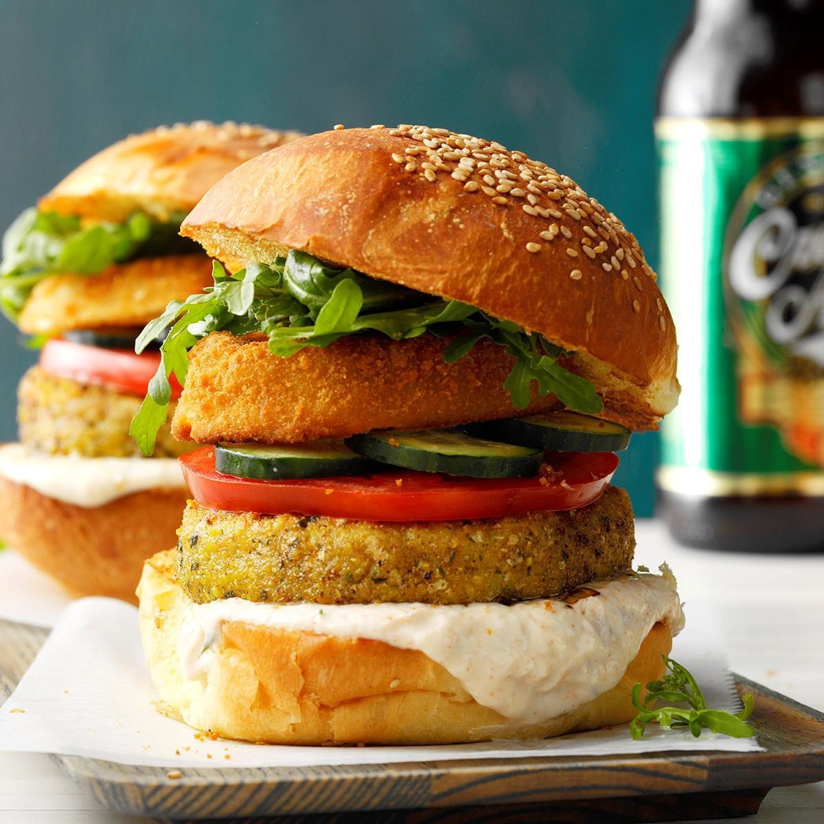 Falafel Chicken Burgers with Lemon Sauce