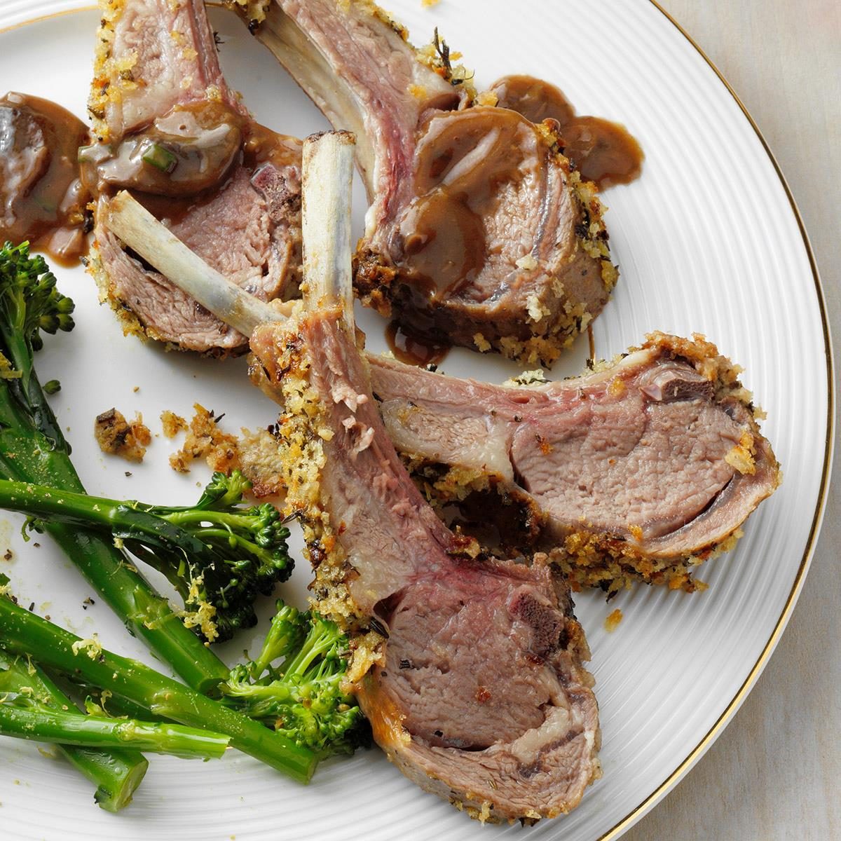 Herb-Crusted Rack of Lamb with Mushroom Sauce