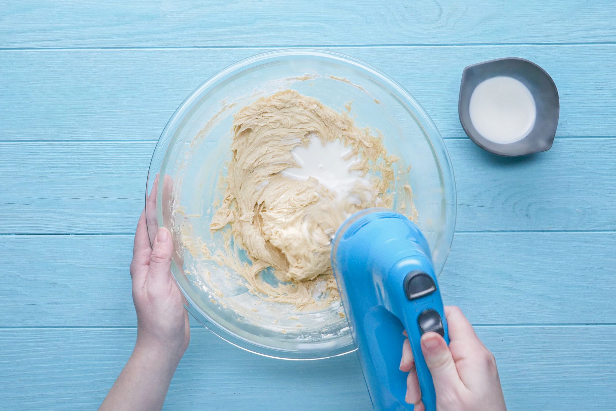 Add milk to the peanut butter and cream cheese mixture