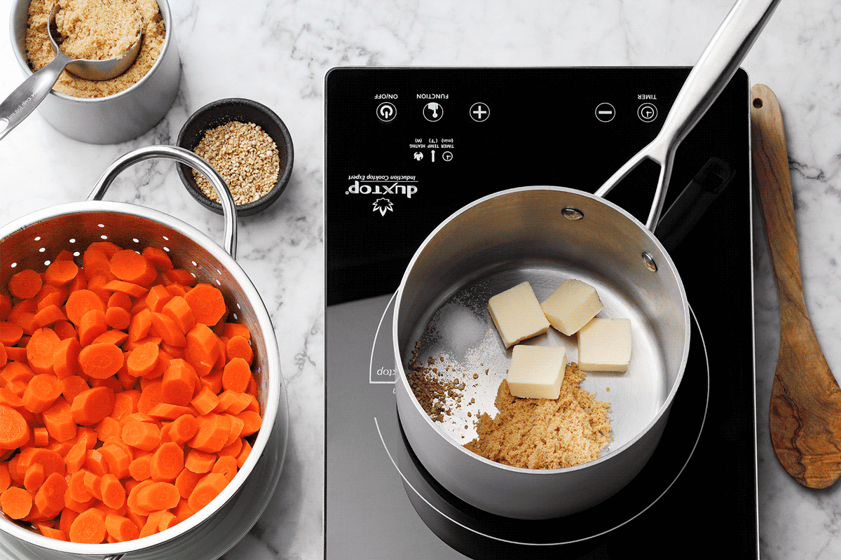 A Pot With Butter, Brown Sugar, Salt and Pepper