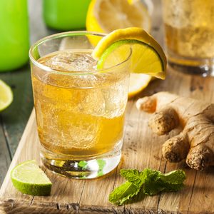 Organic Ginger Ale Soda in a Glass with Lemon and Lime