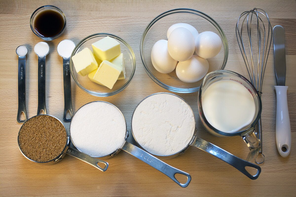 Baking Ingredients on Wooden Board; 