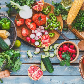 Traditional vegetables used in Arabian cuisine. Vegetables on wood. Bio Healthy food, herbs and spices. Organic vegetables on wood