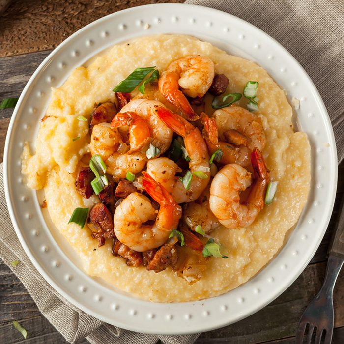 Homemade Shrimp and Grits with Pork and Cheddar