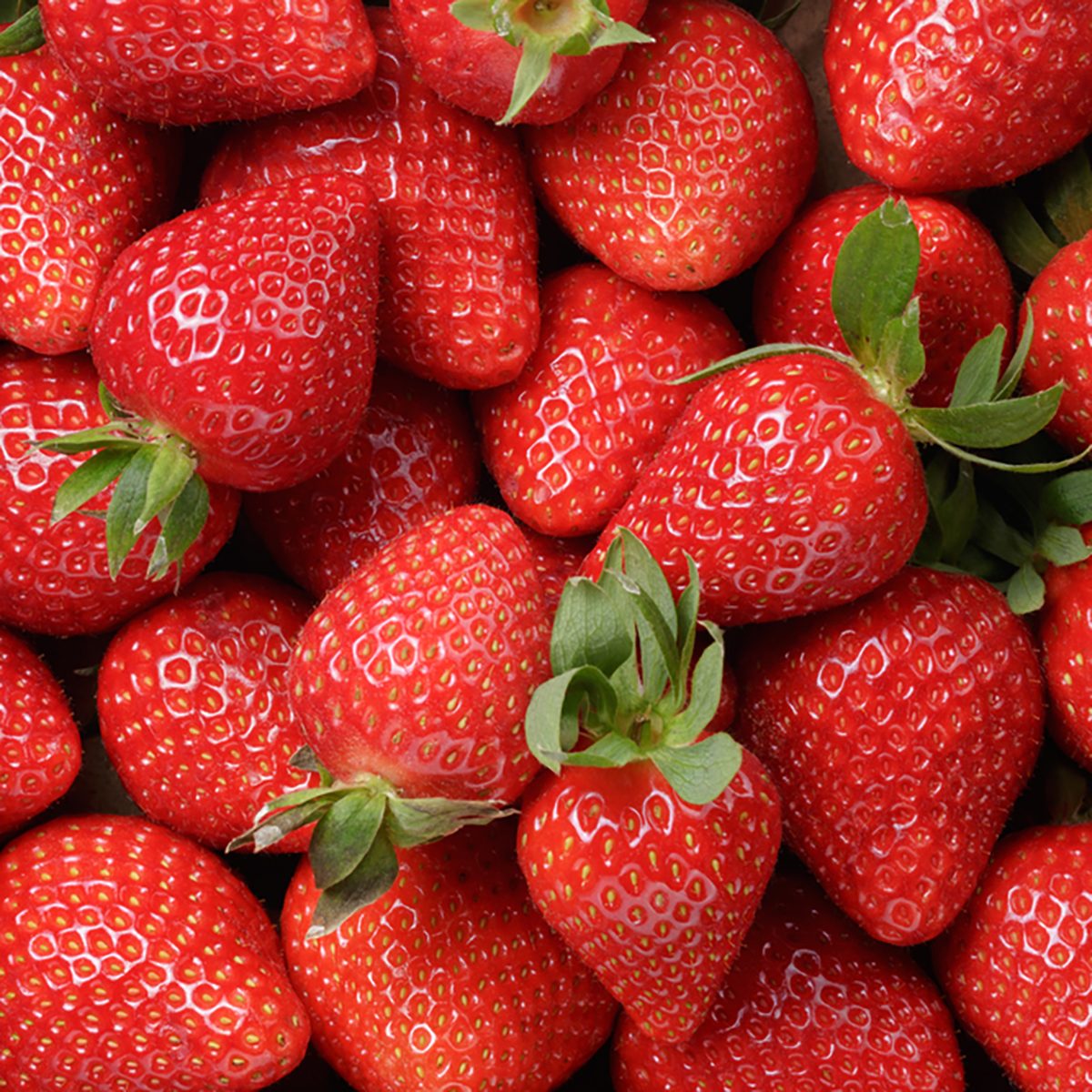 background from freshly harvested strawberries, directly above