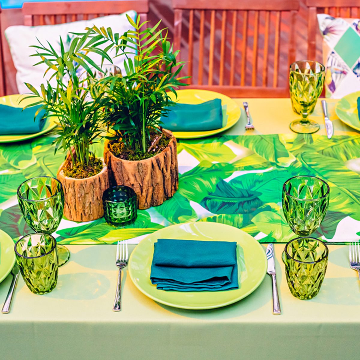 Table setting in a restaurant at a tropical party