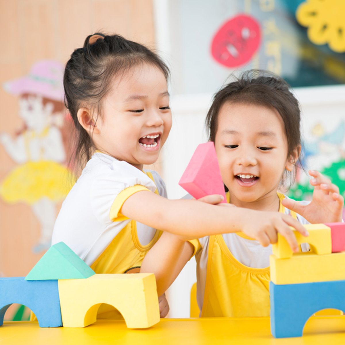 Two girls playing in the studio