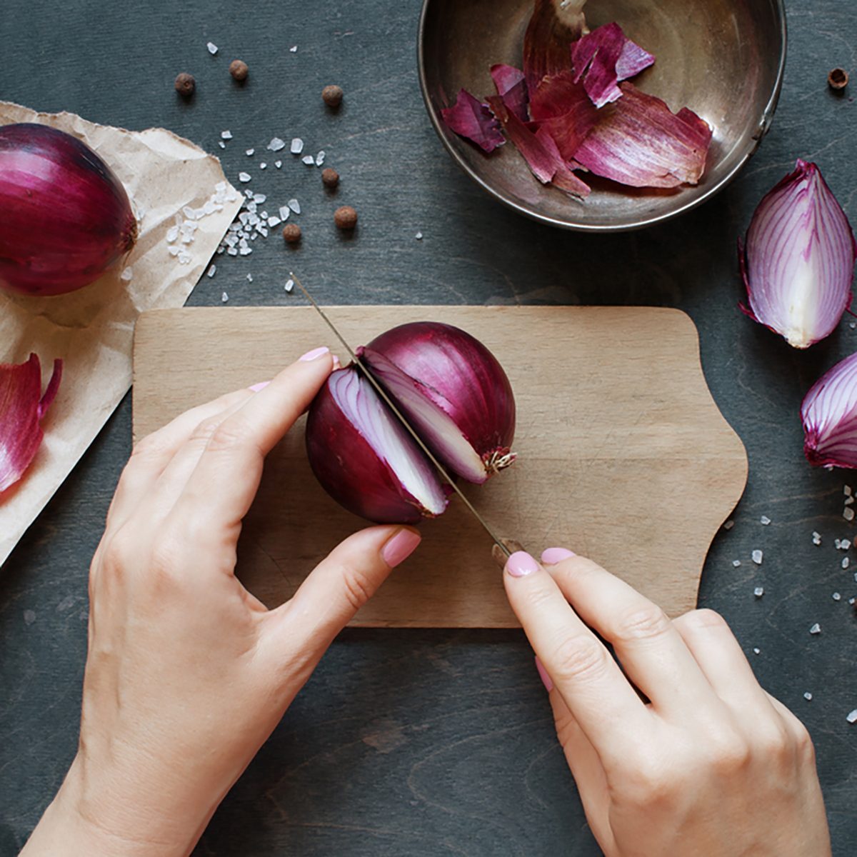 Hand cut red onion