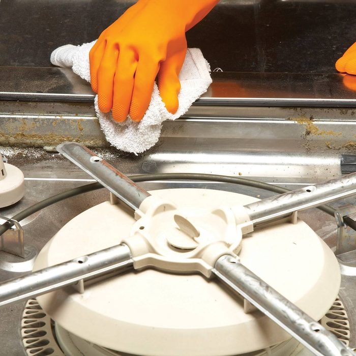 Wiping inside of dishwasher