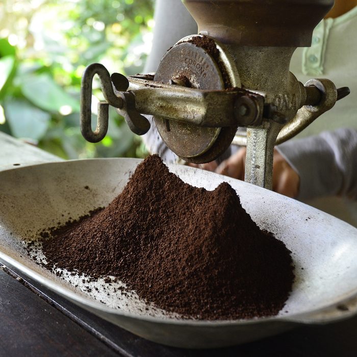 Freshly Roasted Coffee being Ground - February 2017 - Salento, Colombia