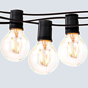 Brightech Ambience Pro - Globe, Waterproof LED Outdoor String Lights - 26 Ft Patio Lights with 1W Edison Bulbs Create Cafe Ambience On Your Balcony - Black