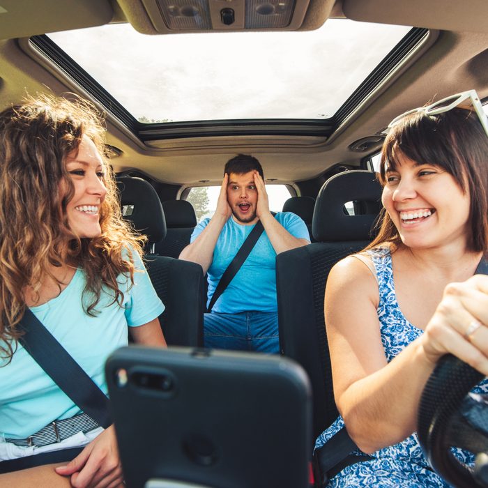 friends in car. road trip. view from inside, wide angel; Shutterstock ID 1199950696; Job (TFH, TOH, RD, BNB, CWM, CM): TOH Road Trip Games