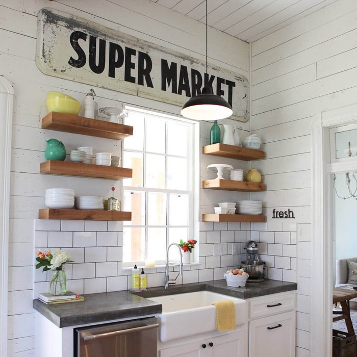 dfh3_shiplapkitchen farmhouse kitchen shiplap wall open shelves