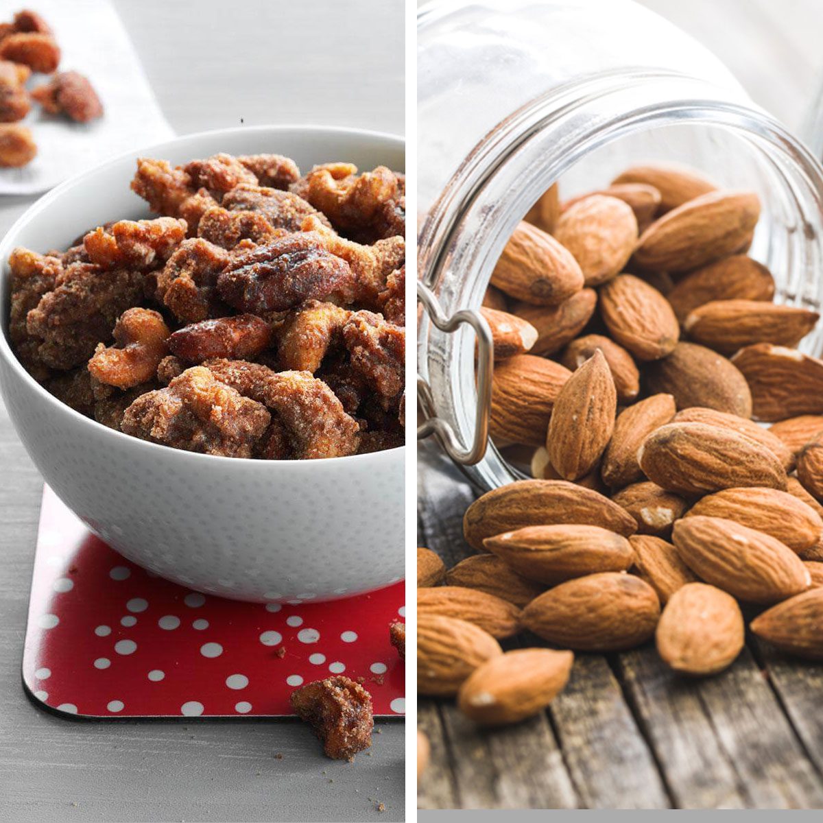 Two different kinds of nuts prepared differently
