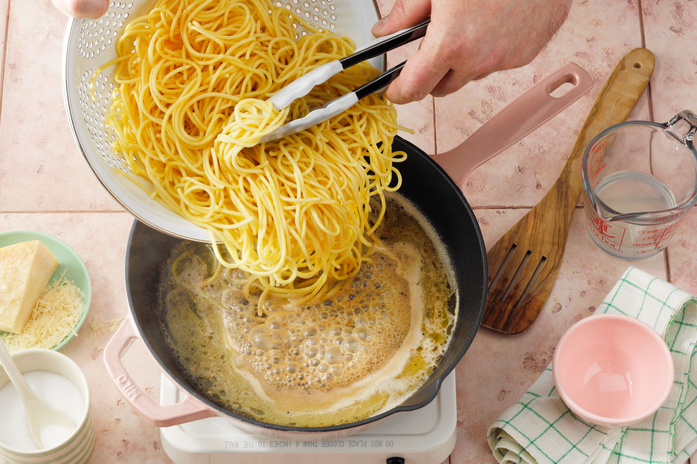 Showing Cooked Pasta Added To The Skillet Mixture.