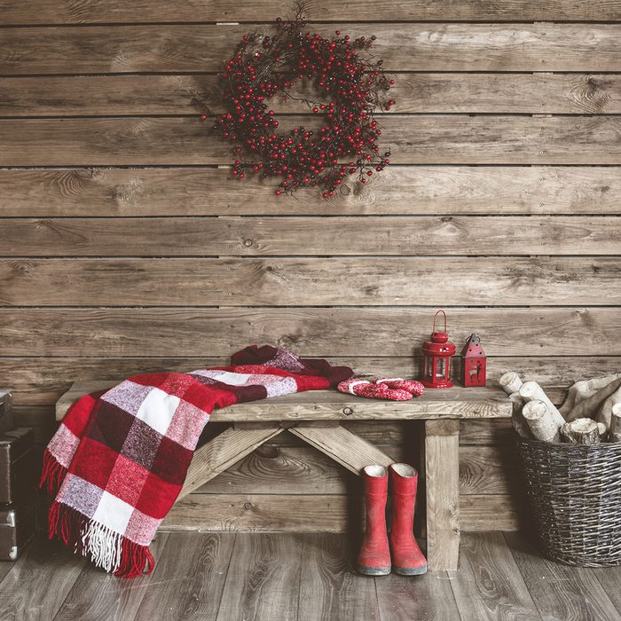 Winter home decor. Christmas rustic interior.