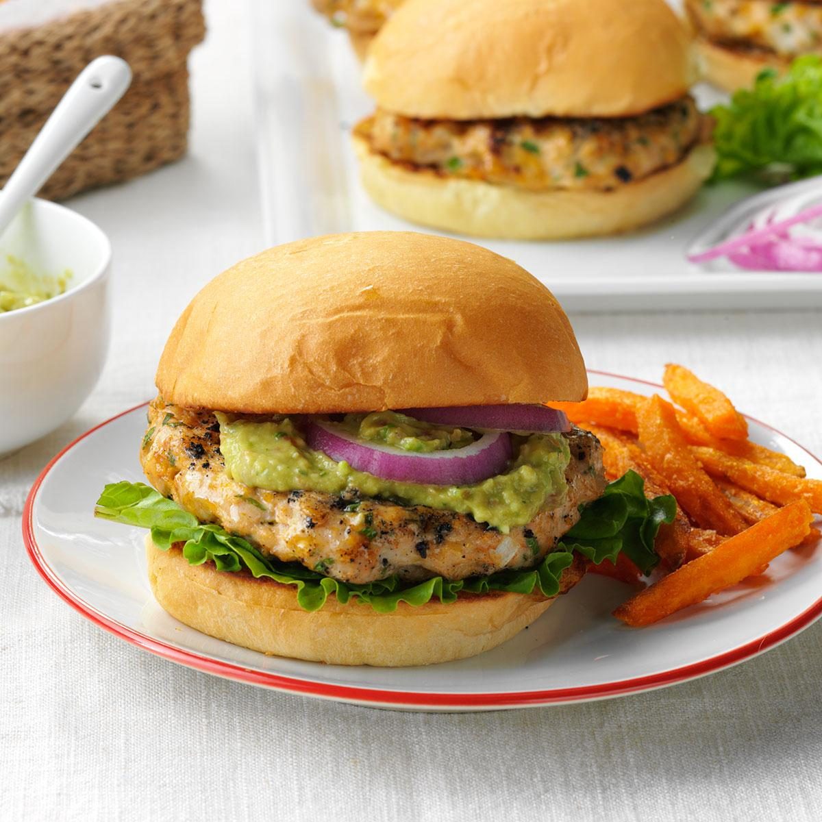 Cheddar Jalapeno Chicken Burgers with Guacamole