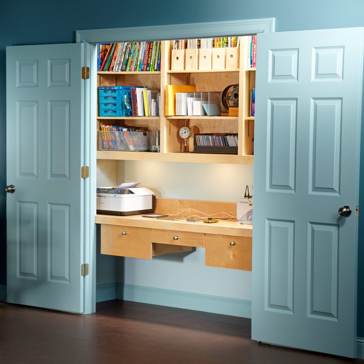 office in a closet desk