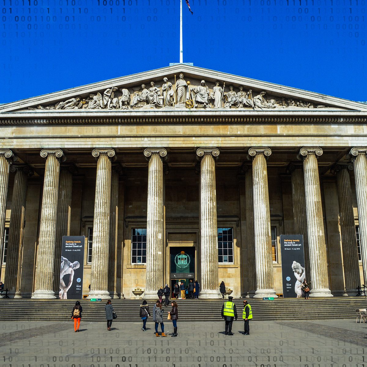 London, UK - March 23, 2015: The British Museum in central London. Photo taken outside and contains several museum-goers.