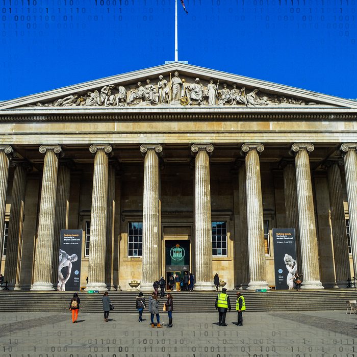 London, UK - March 23, 2015: The British Museum in central London. Photo taken outside and contains several museum-goers.