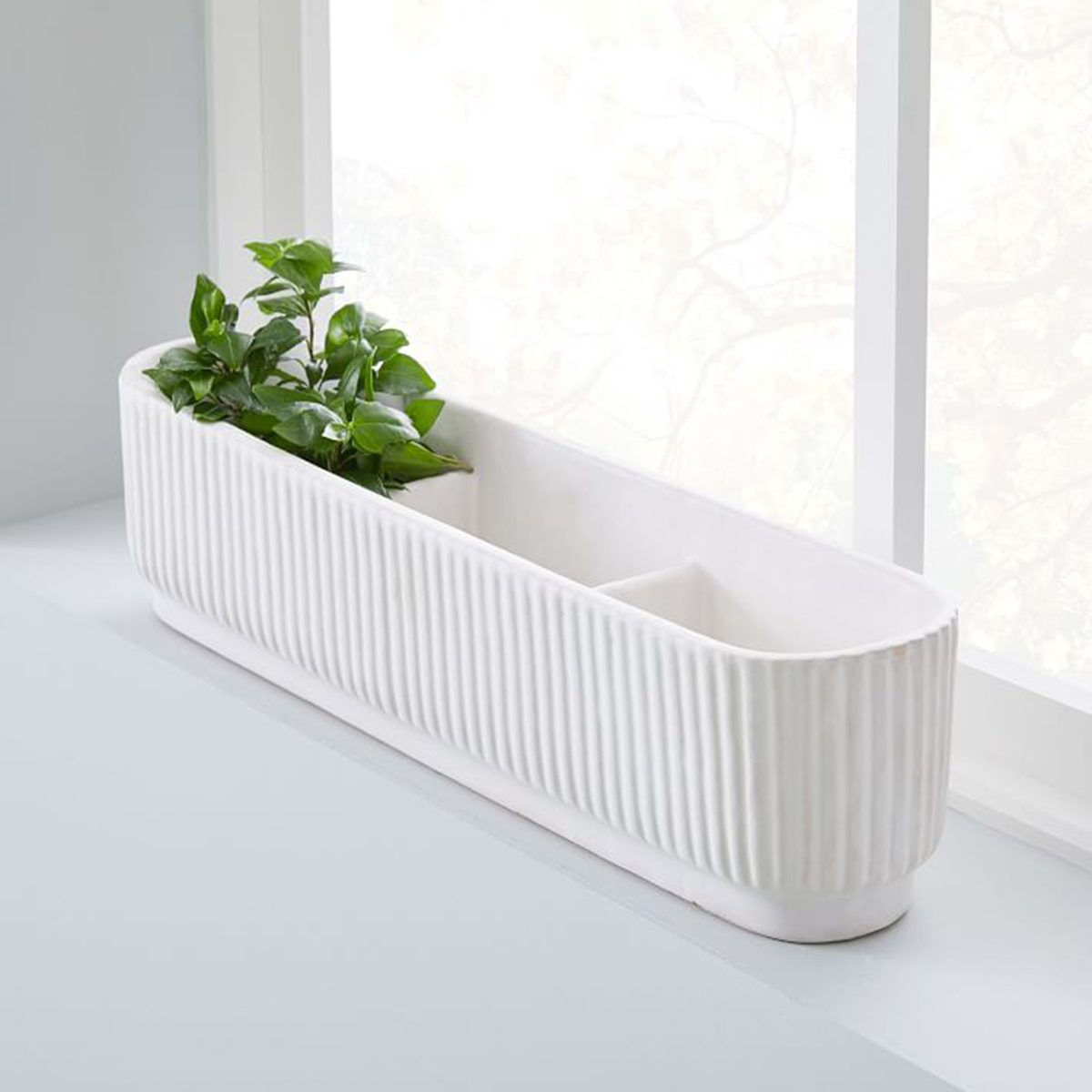 Fluted Windowsill Planter - White