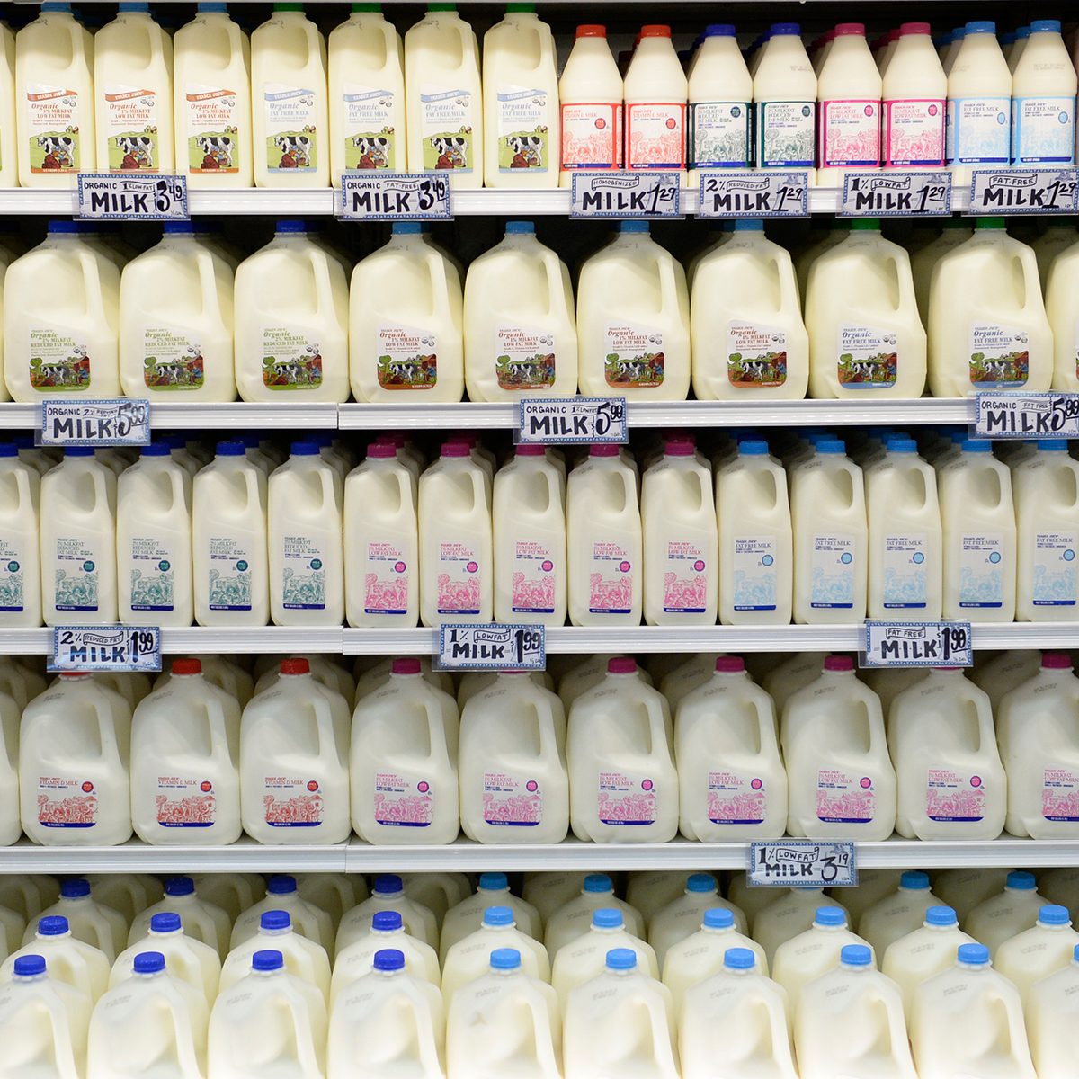 DENVER, CO - FEBRUARY 14: Milk lines the shelves at the new Trader Joe