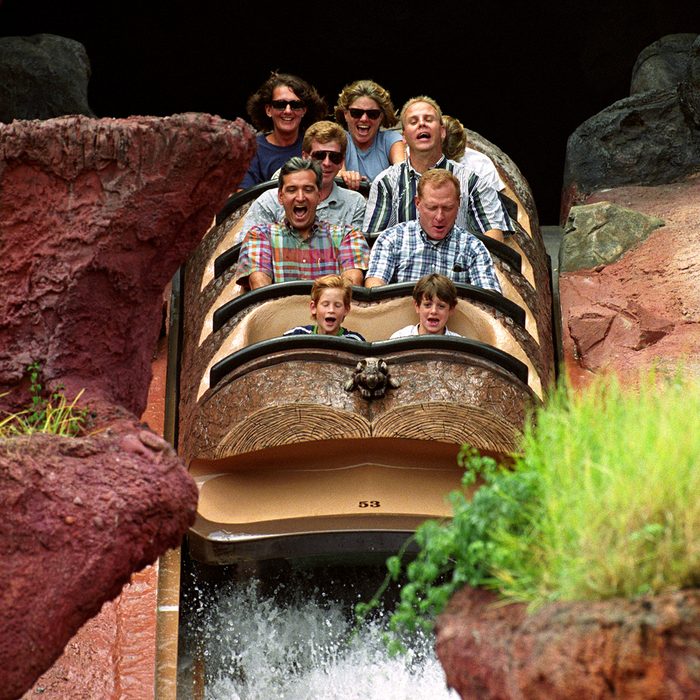 Prince Harry (front left) rides a Log Flume down Splash Mountain at Disney