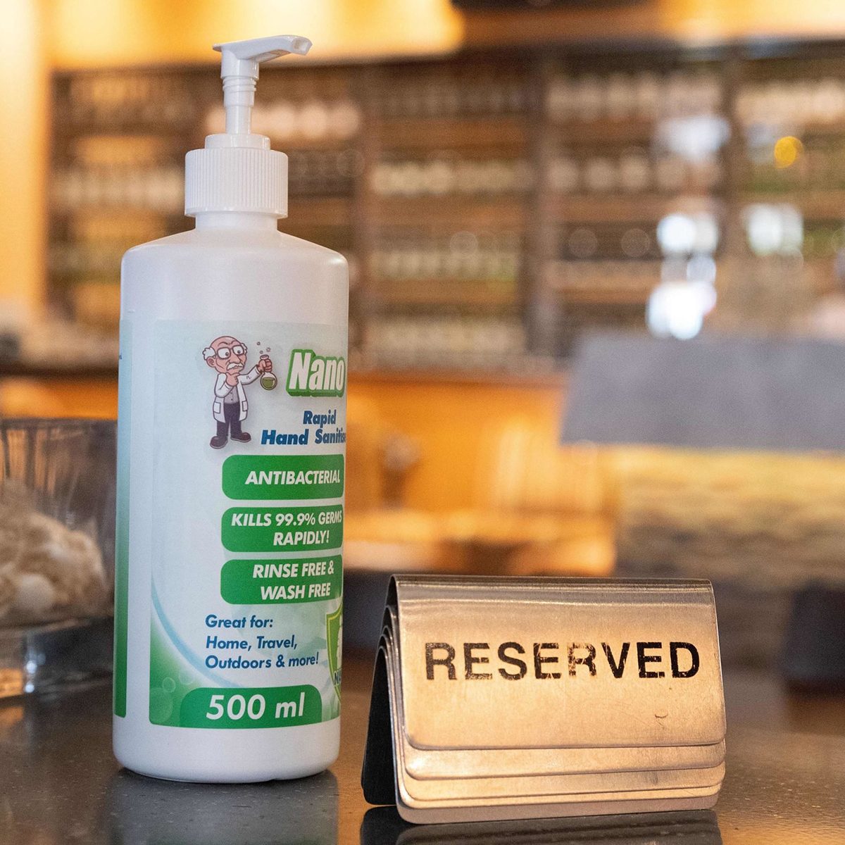 Hand sanitizer and reserved signs