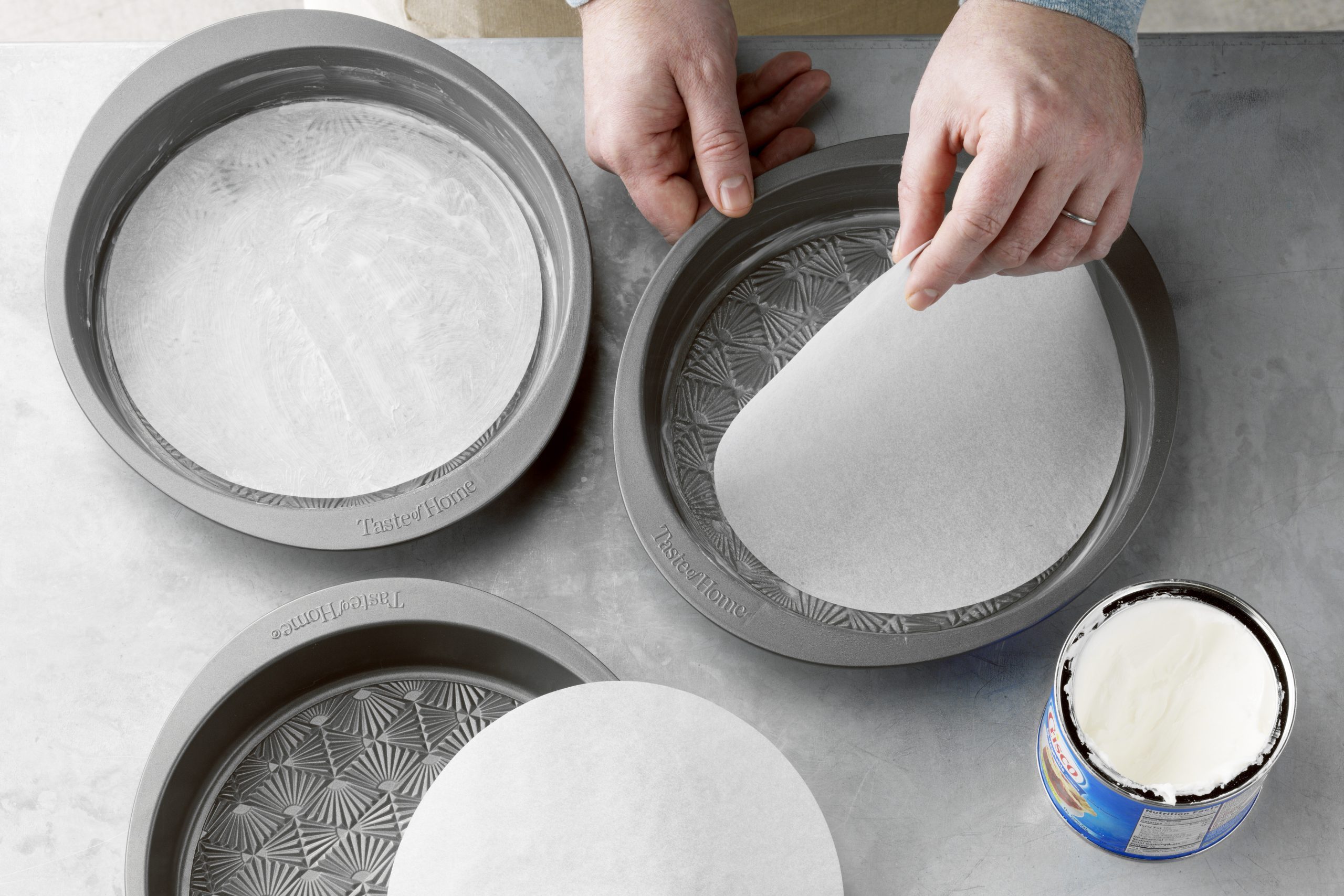 Best Vanilla Cake; Overhead Camera Angle; Steel Surface; How To Step 2