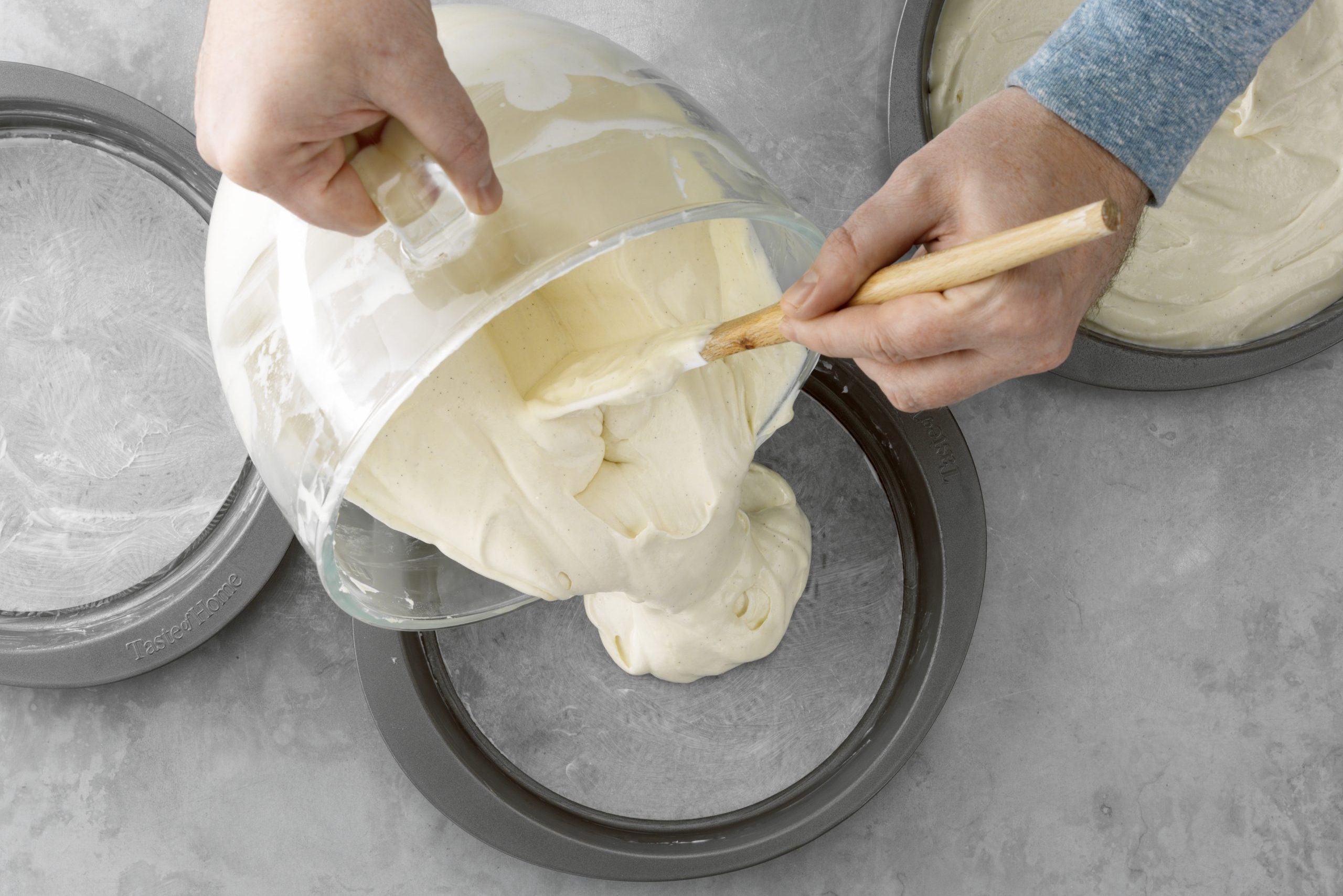 Best Vanilla Cake; Overhead Camera Angle; Steel Surface; How To; Step 7