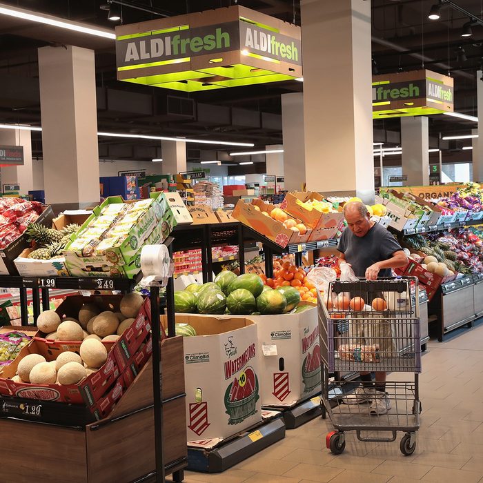 CHICAGO, IL - JUNE 12: Customers shop at an Aldi grocery store on June 12, 2017 in Chicago, Illinois. Aldi has announced plans to open 900 new stores in the United States in the next five years. The $3.4 billion capital investment would create 25,000 jobs and make the grocery chain the third largest in the nation behind Wal-Mart and Kroger. (Photo by Scott Olson/Getty Images)