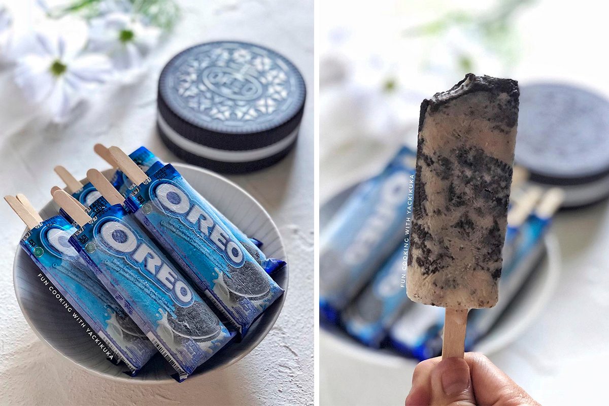 Two ingredient oreo popsicles side by side