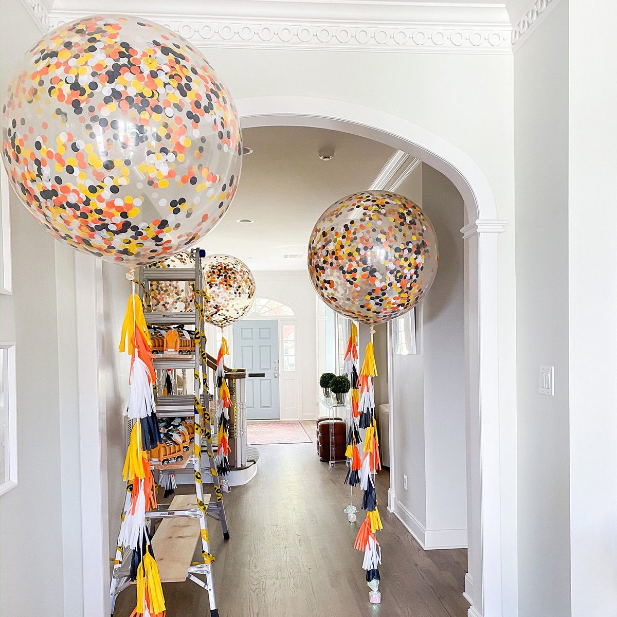Construction Party Jumbo Confetti Balloon - Construction Balloons - Construction Party Decorations - Orange Yellow Black White Balloon