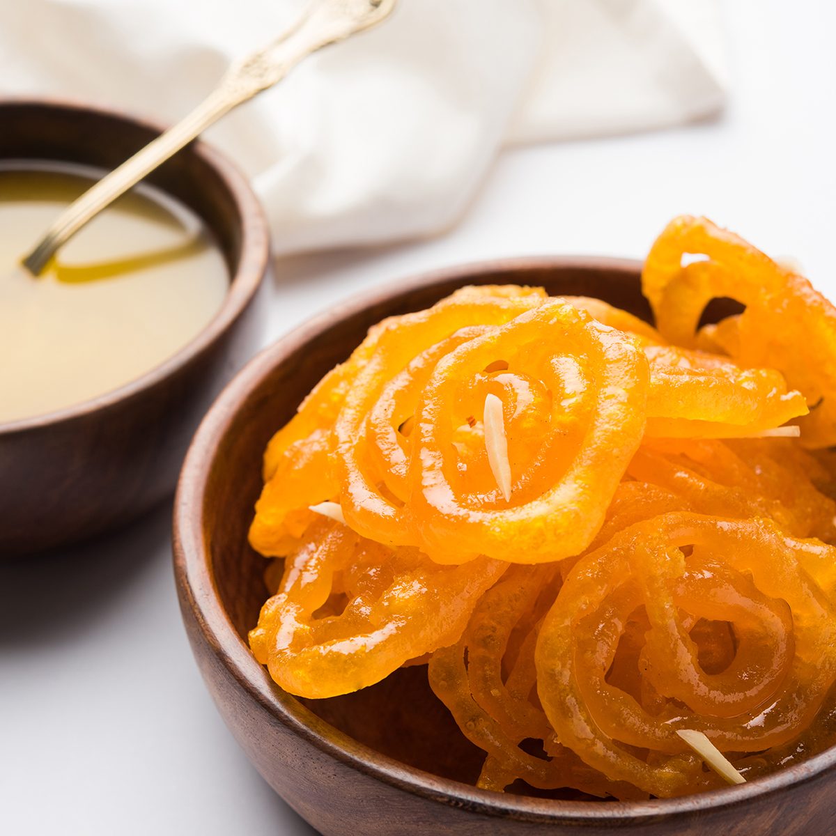 Stock photo of Jalebi or Jilbi or imarati, indian sweet food fried in pure ghee, selective focus