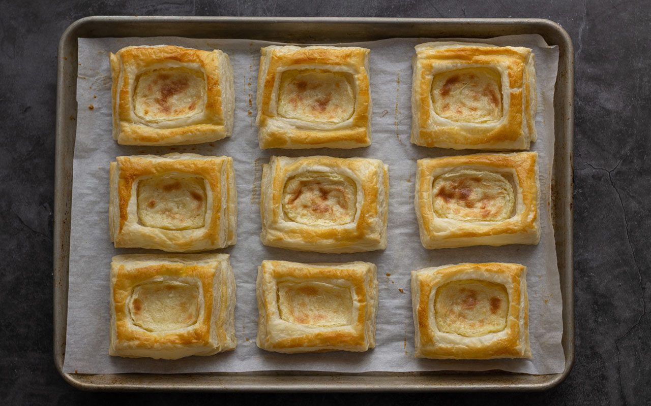 Baked cheese Danish on a baking sheet. starbucks cheese danish copycat