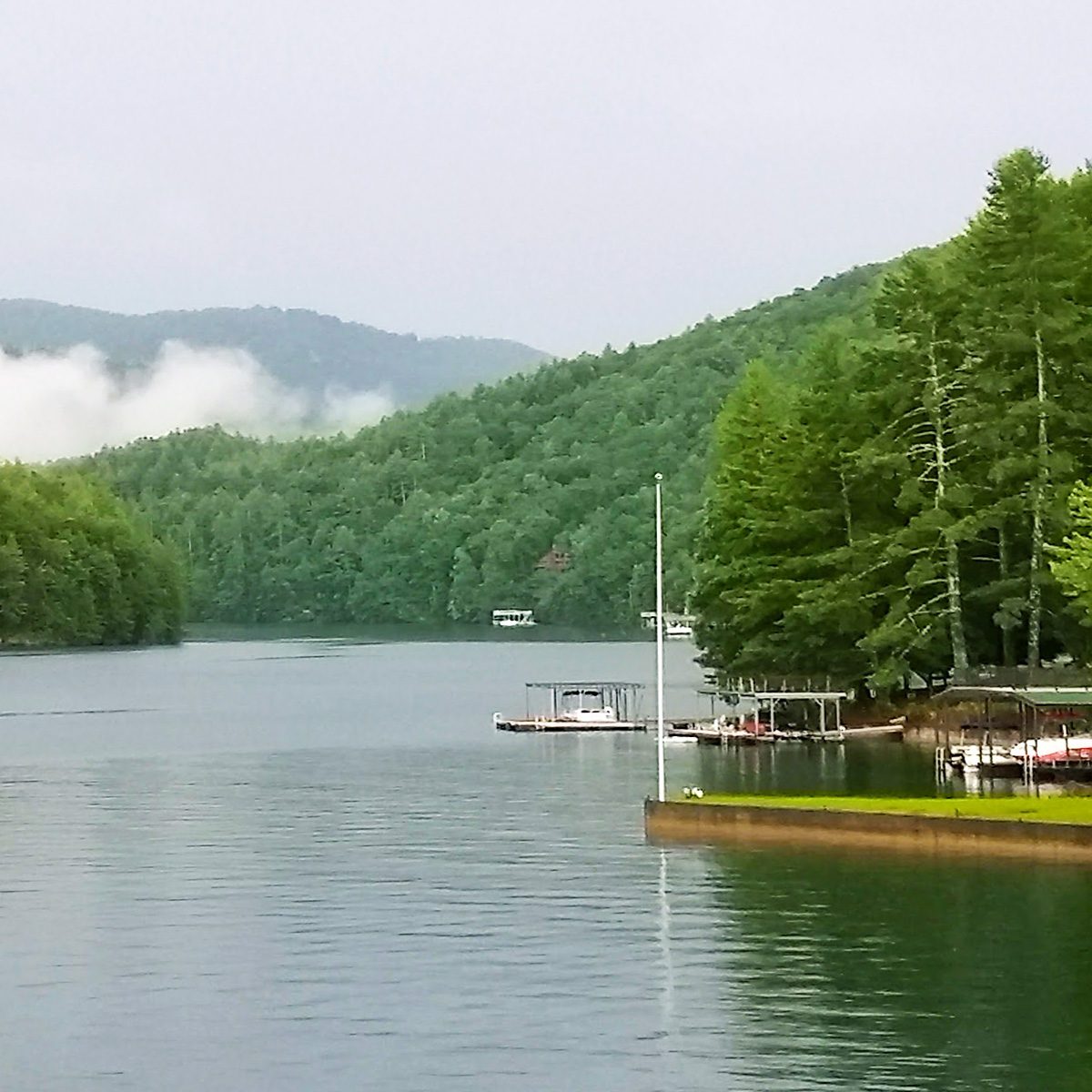 Lake Blue Ridge with a cloud handing in the blue ridge mountains