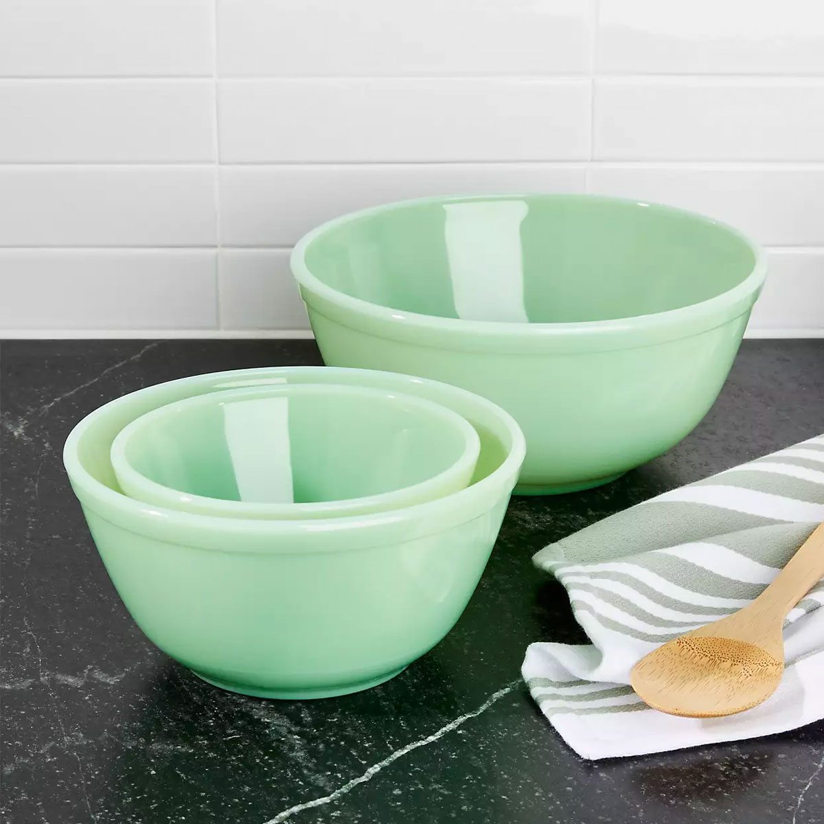 Mosser Jadeite Mixing Bowls Set Of Three