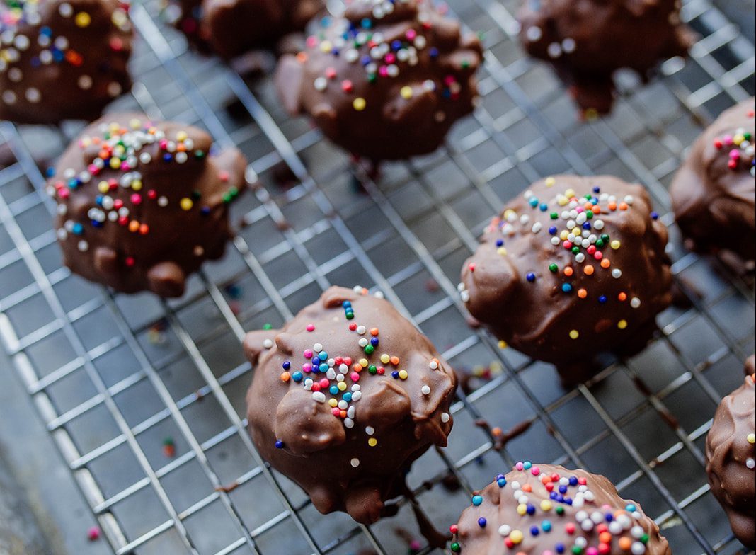 Peanut Butter Balls Recipe Finished on Cooling Rack