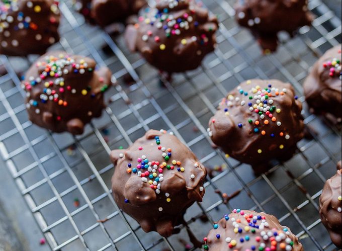 Peanut Butter Balls Recipe Finished on Cooling Rack