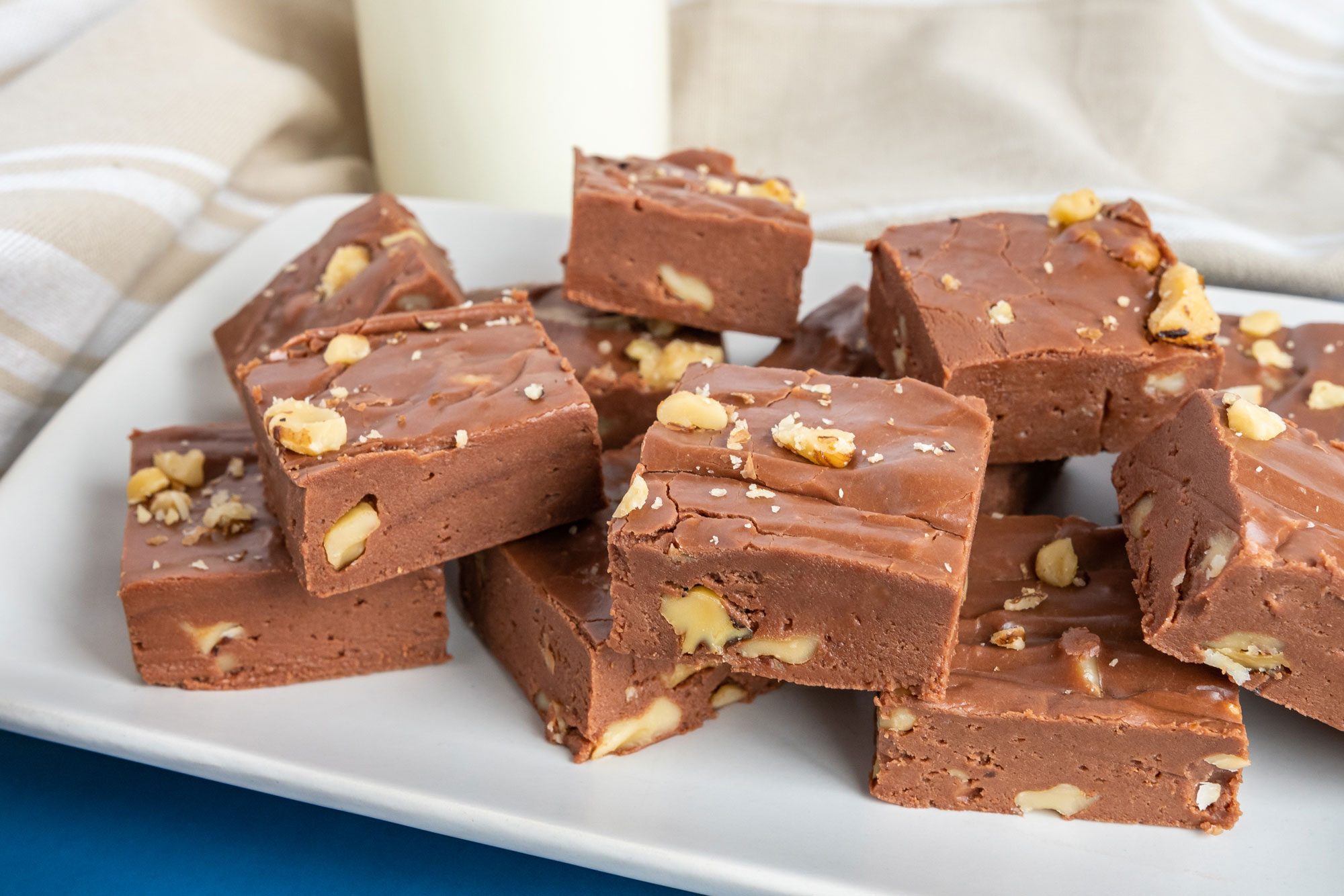 Original Fantasy Fudge bars arranged on a white dish