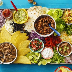 Taco Board on blue wood background
