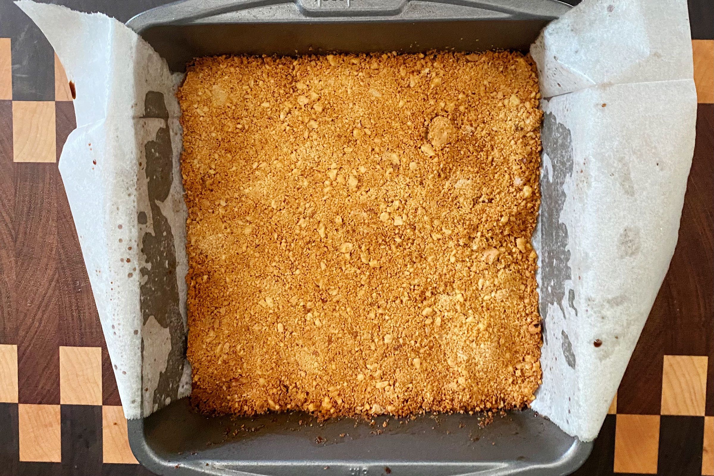 Creamy Pineapple Squares fully assembled in the pan
