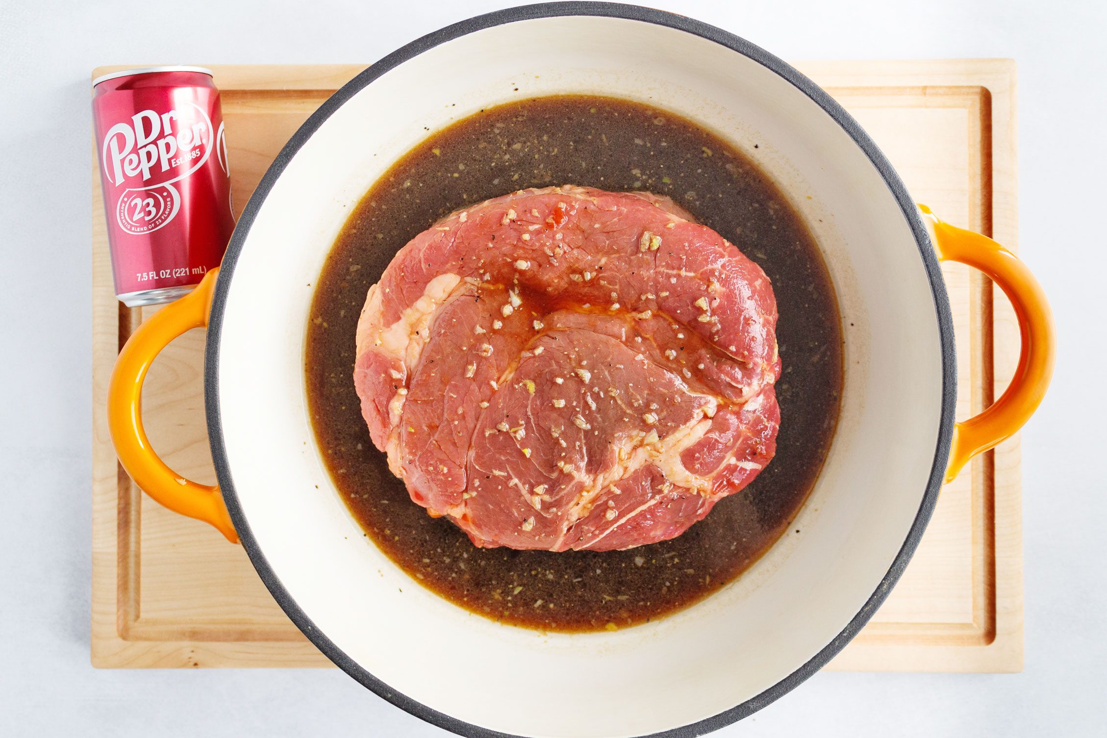 Dr Pepper Pot Roast combine meat and marinade