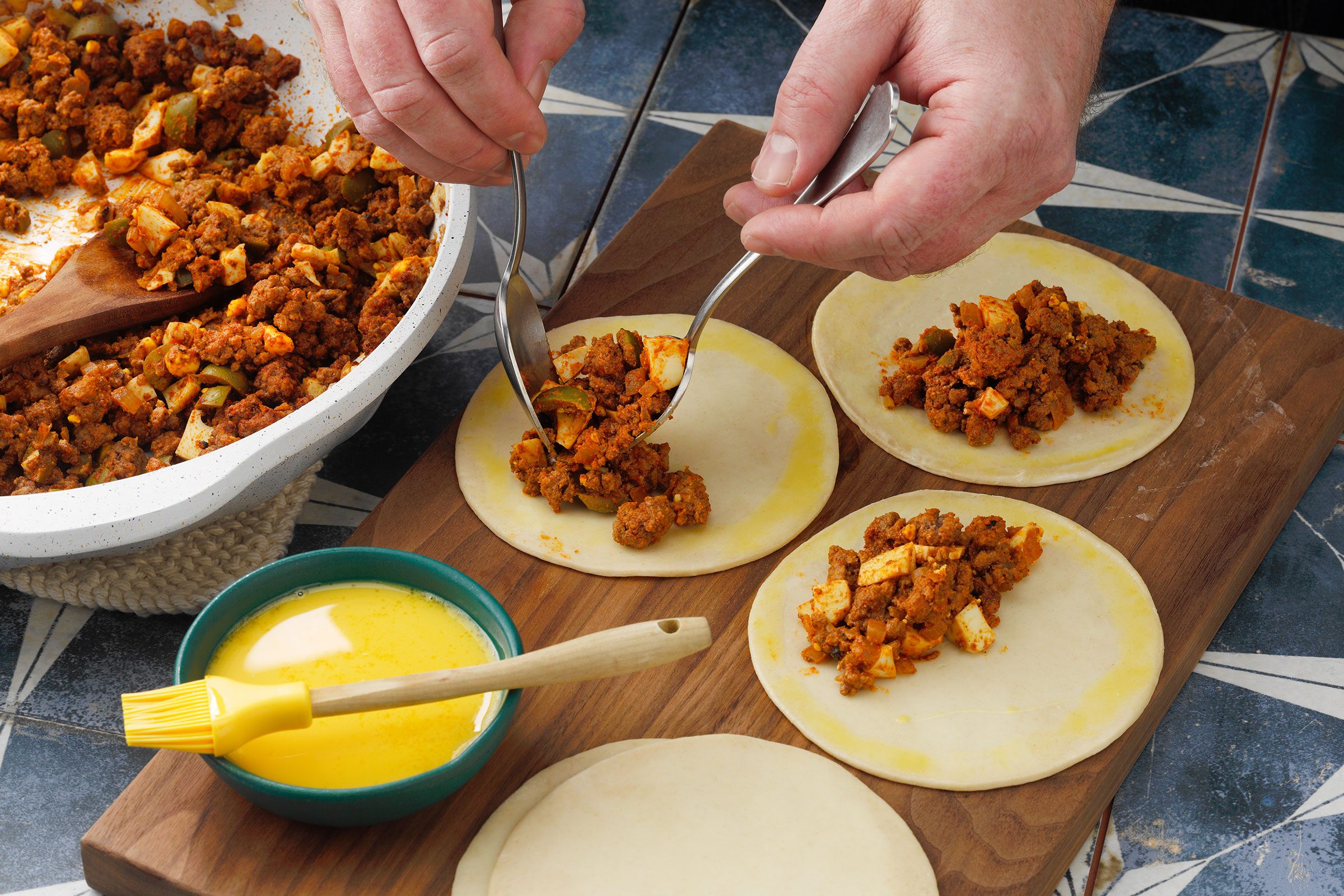 beef empanada assembly