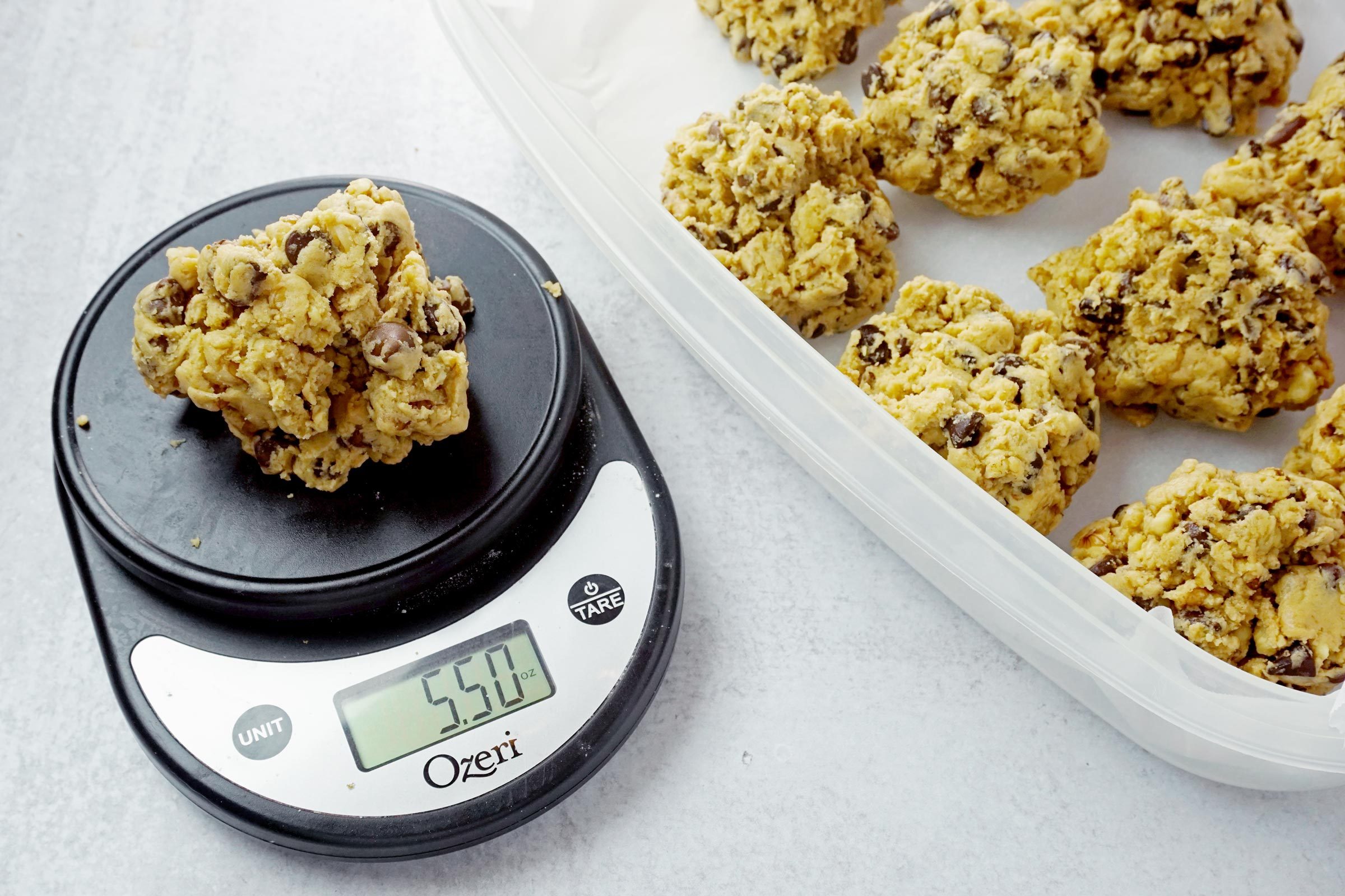 cookie dough on a scale